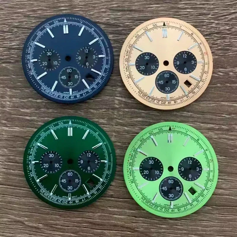 

36.8mm VK63 Dial S Green Luminous Strip Nail Dial Suitable For VK63 Quartz Movement Chronograph Watch Modification Accessories