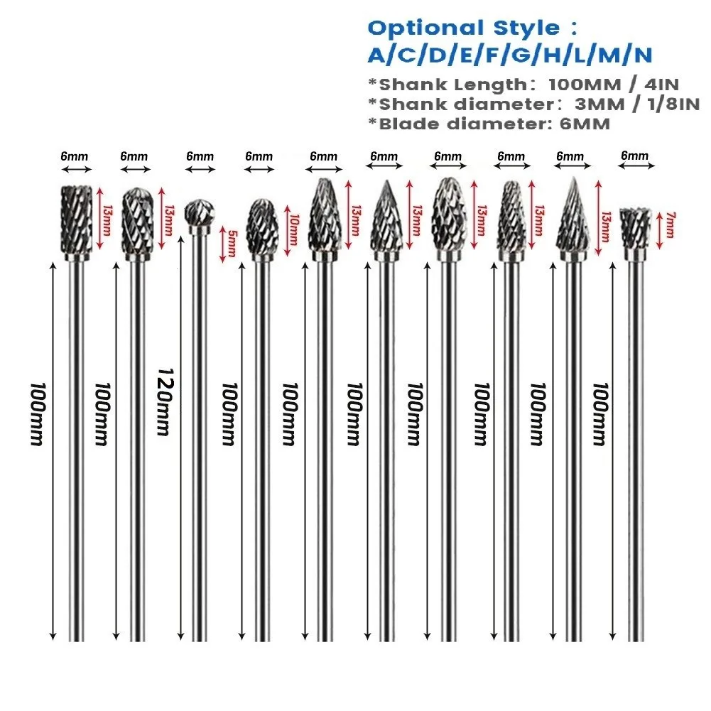 Broca de tallado de carburo de tungsteno de doble corte, rebaba rotativa de largo alcance de 100mm, accesorios de vástago de 3mm, motosierra Festool