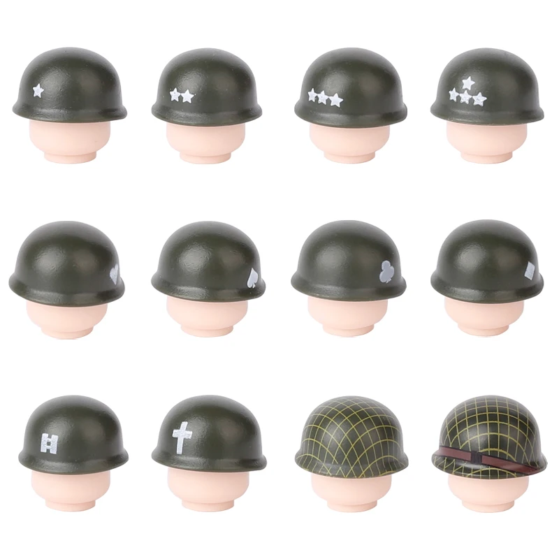 WW2 Military Army Figures Helmet Series Building Blocks Soldiers Officer War Hats Colonel Weapon Accessories Bricks Toys Gifts