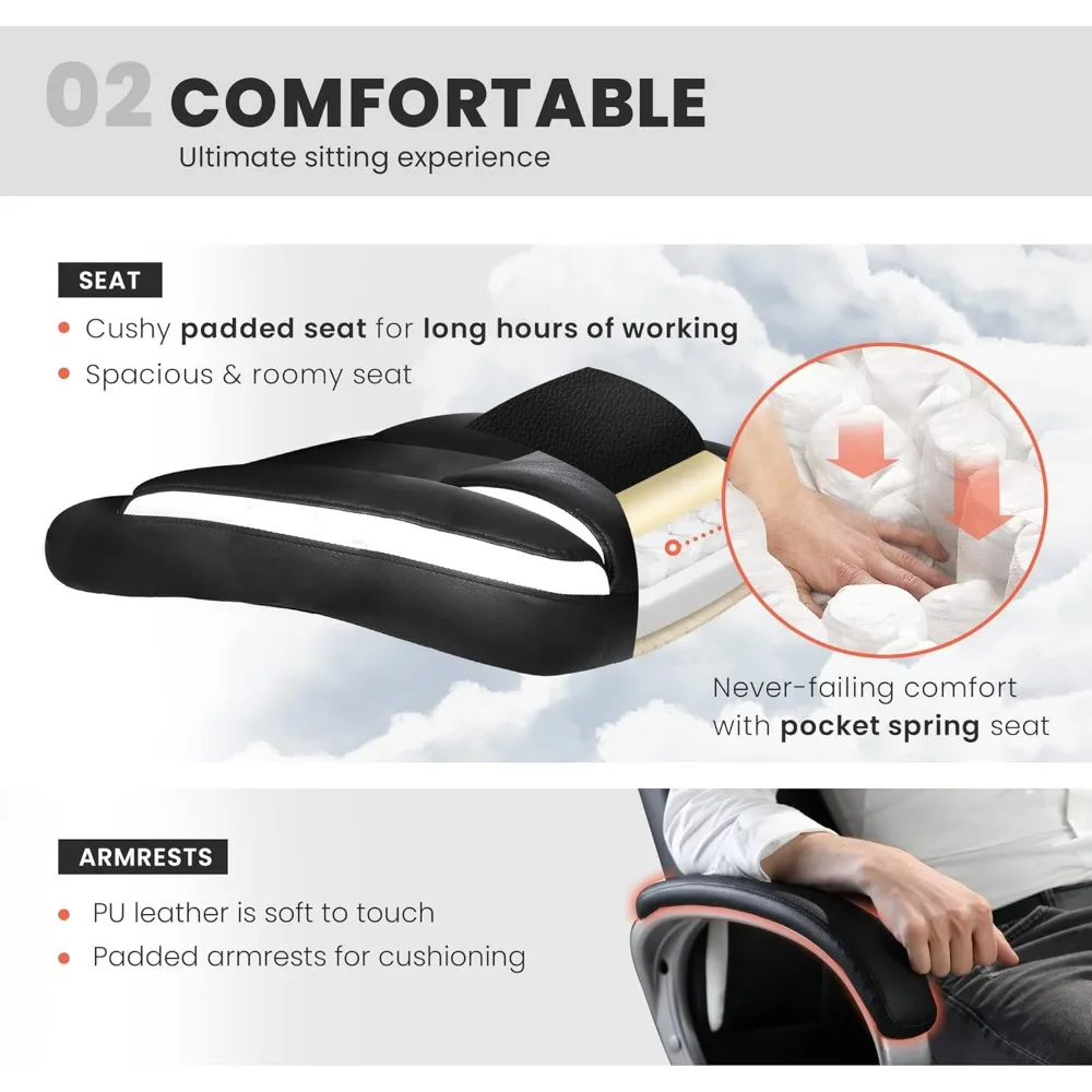 Computer Desk Chair Gaming - Ergonomic High Back Cushion Lumbar Support W Wheels Comfortable Black Leather RacingChair