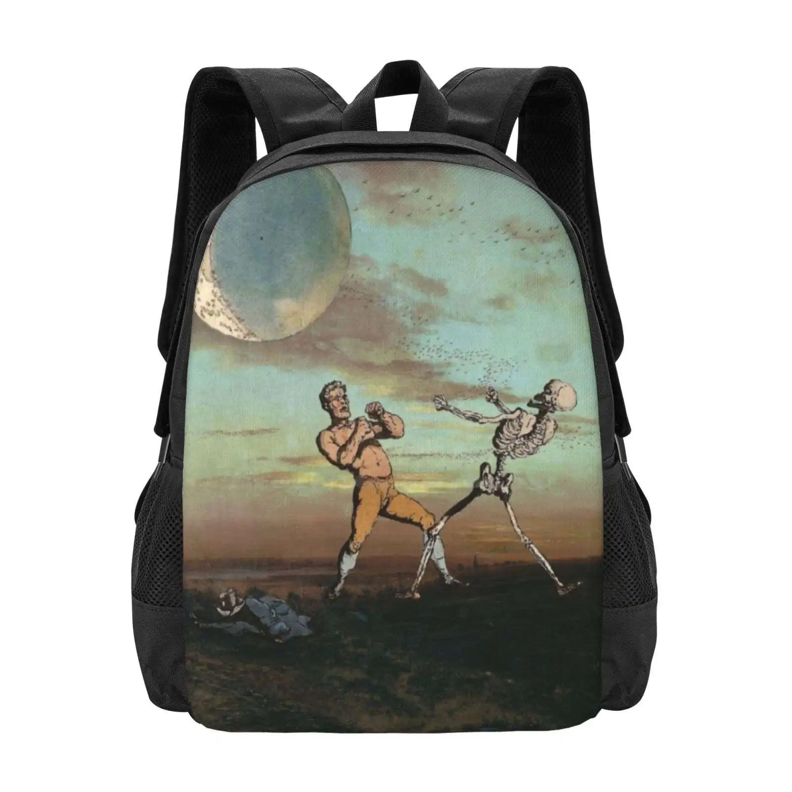 

The Fight Hot Sale Schoolbag Backpack Fashion Bags Skeleton Skull Contemporaryartist Surrealart Popsurrealism Darkart