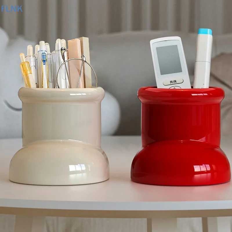【KC】Red Boots Christmas Decor Pen Holder Multi-Functional Desk Organizer Makeup Brush Holder Desktop Office Art Supplies Storage