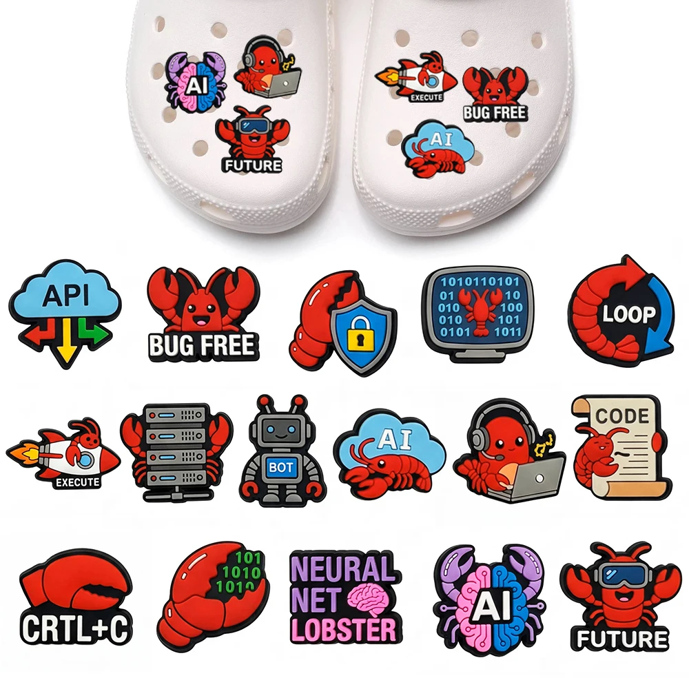 16pcs Lobster Bug Free Code Shoe Charms For Slides Clogs Sandals,PVC Shoe Decorations Accessories Buckle For Christmas Birthday