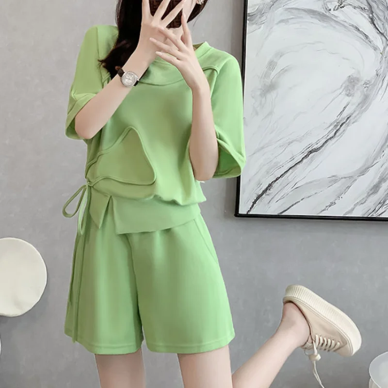 Women\'s Short Sets 2 Pieces New Sleeve Female Shorts Summer Kit Cheap And Korean Style Offers Light Promotion Novelties Outfit