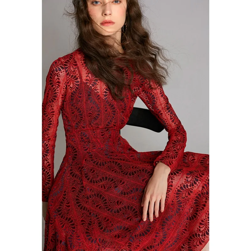 Vestido de encaje calado con estilo exótico, dobladillo Irregular, mezcla de aodón y seda, moda de otoño, vestido de mujer ...