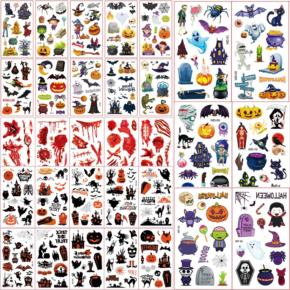 

10Pcs/set Halloween Pumpkin Temporary Tattoo Stickers Bat Candy Ghost Fake Tattoos Stickers Waterproof Funny For Kids Gift