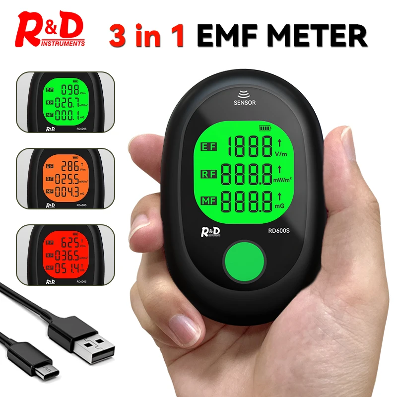 R&D RD600S 3 in 1 Electromagnetic Radiation Tester Portable Handheld Radio Frequency Field Tester Portable Digital EMF Meter