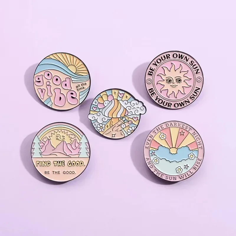 Be Your Own Sun Enamel Pin Good Vibe All The Time Mushroom Brooch Backpack Lapel Badge Jewelry For Friends Drop Shipping