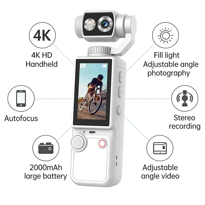 Caméra d'action portable 4K avec écran tactile de 2,0 pouces, caméra de poche 4K pour l'enregistreme