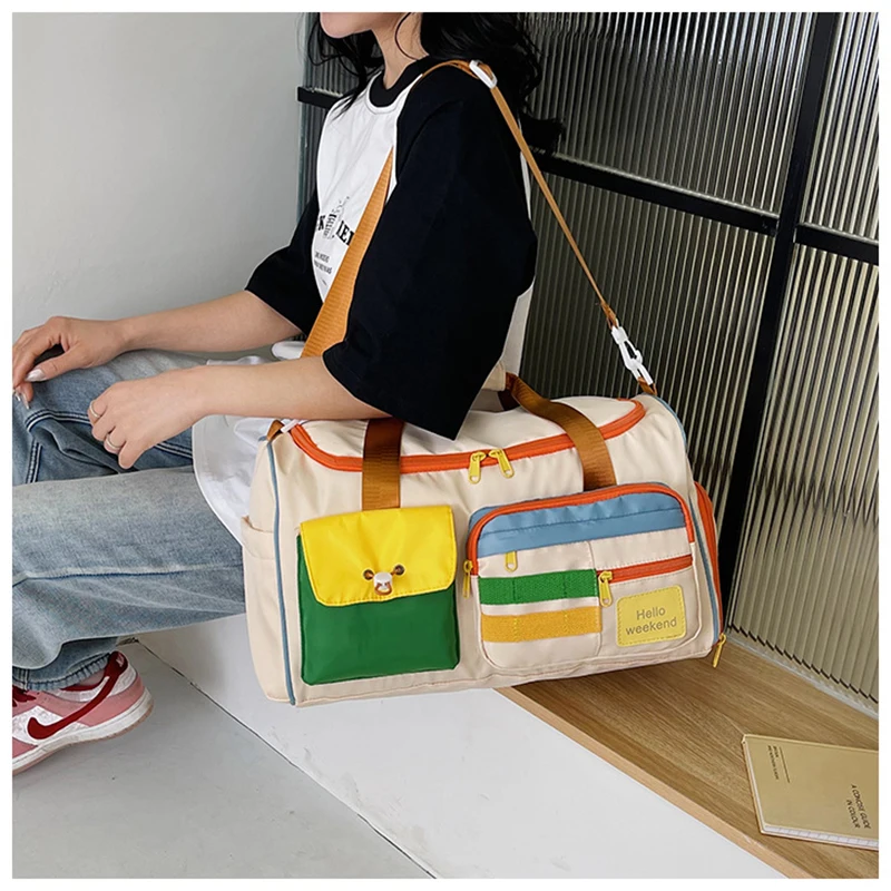 Travel Tote Sports Fitness Bag for Women Gym Duffel Luggage Handbag Shoes Pocket Beach Weekend Shoulder Fashion Outdoors Bag