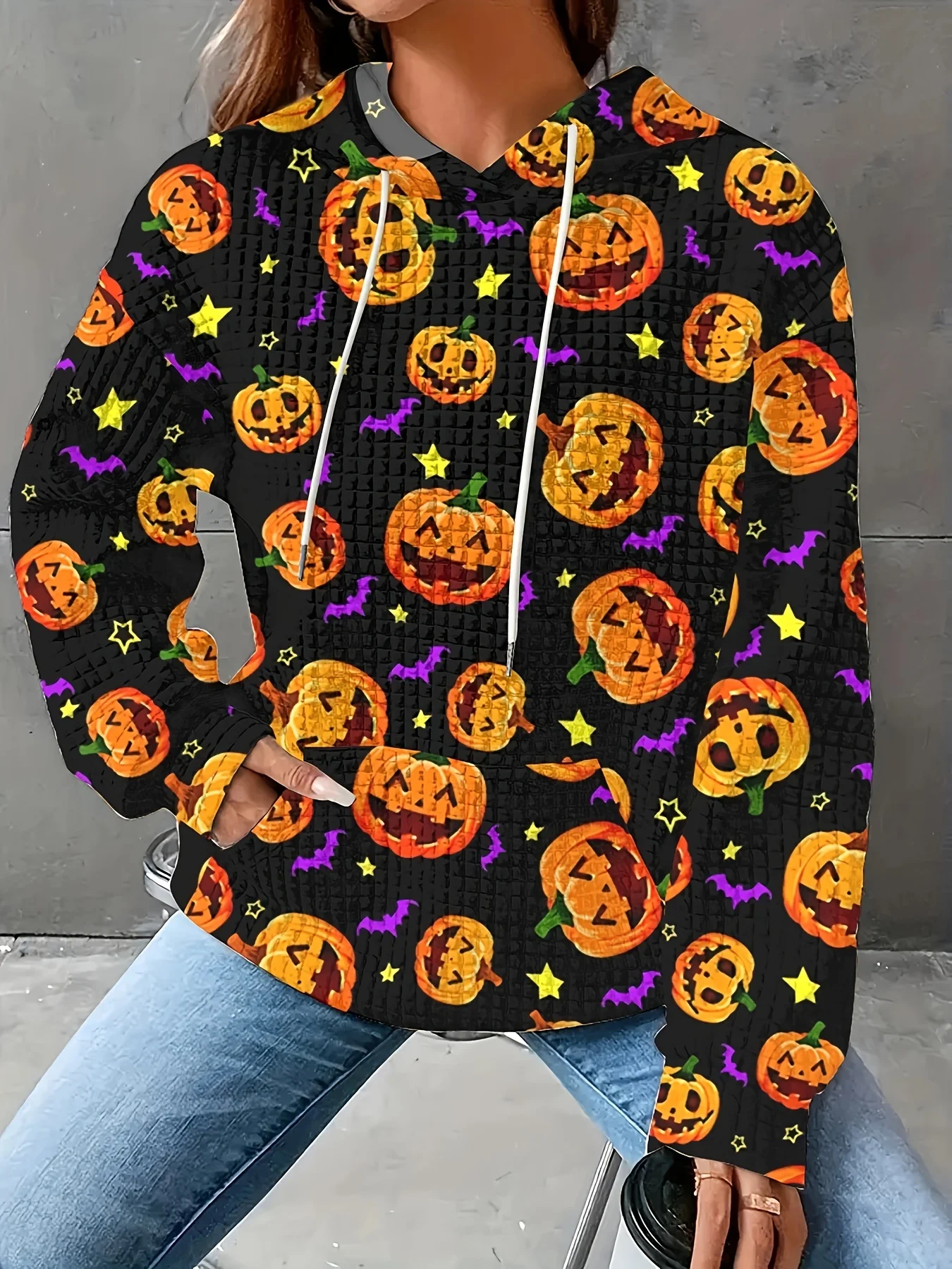 

Повседневный повседневный дизайн, большие размеры, женская модная текстурированная толстовка с капюшоном и принтом, женский топ