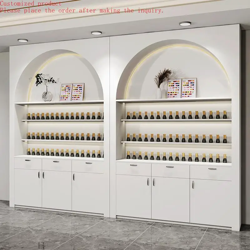 Custom.Wholesale Multi Layer Barber Shop Display Case Beauty Salon Display Cabinet Cosmetic Perfume Display Shelf with Storage D