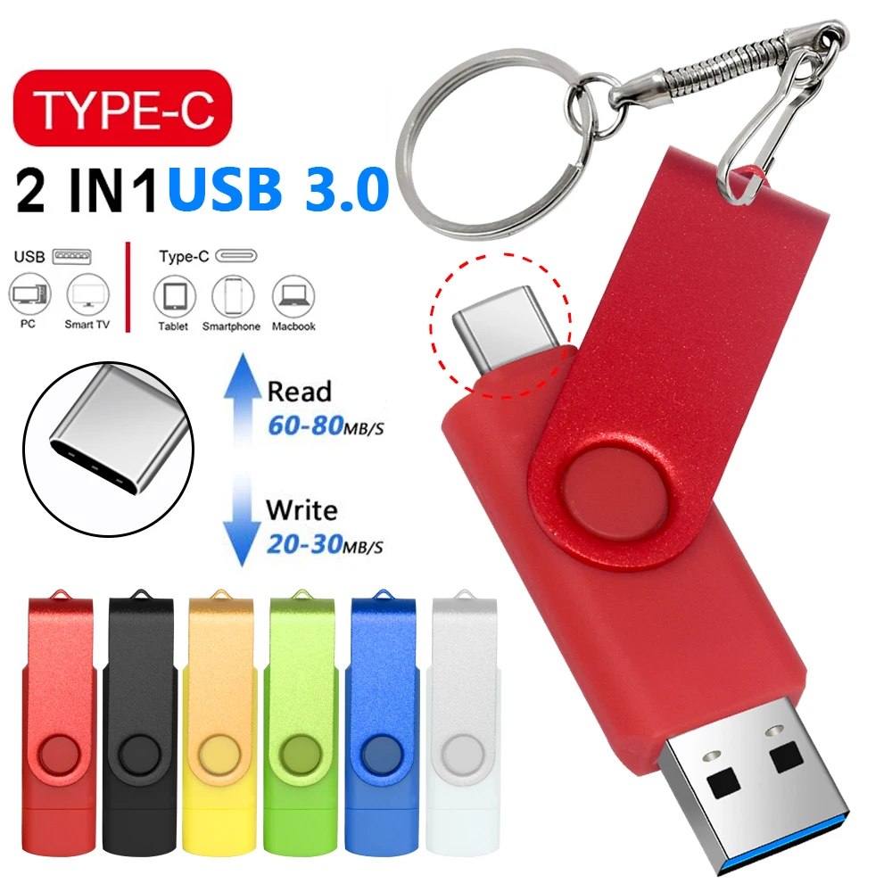 High Speed OTG USB 3.0 Flash Drives, Pendrive impermeável, 64GB, 128GB, Pen Drive para Tipo-C, Android, Armazenamento externo, 256GB, 512GB