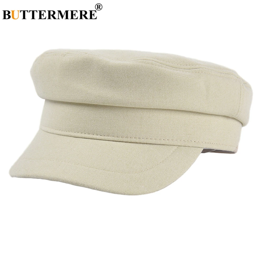 

BUTTERMERE White Women Hats Solid Military Hat Autumn Winter Female Japanese Vintage Ladies New Arrivel Flat Caps Fashion