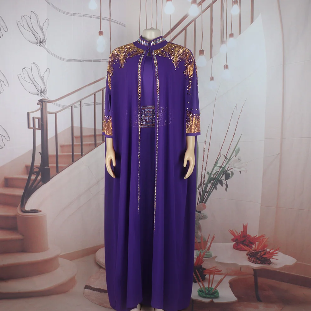 Neu eingetroffen: Afrikanisches zweiteiliges Kleid für Damen, elegantes Luxuskleid mit Strass für die Kirche – Detail 1