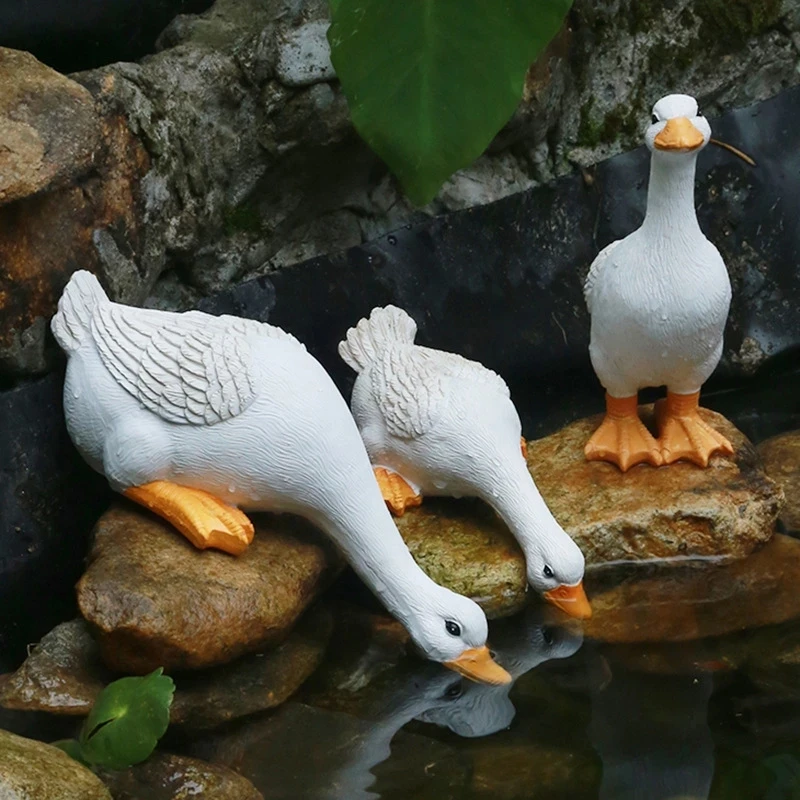 Cute Duck Resin Garden Statue Backyard Pond Ducks Decoration Bird Sculpture Indoor Outdoor Yard Decor Pond Lawn Ornament