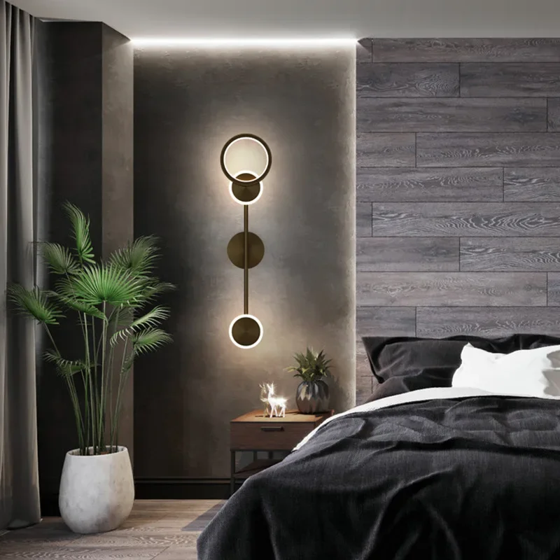 Imagem -05 - Modern Lustre Metal Led Lâmpada de Parede Sala Luz de Parede Home Decor Quarto Iluminação de Cabeceira Fundo Preto Cobre Wall Sconce