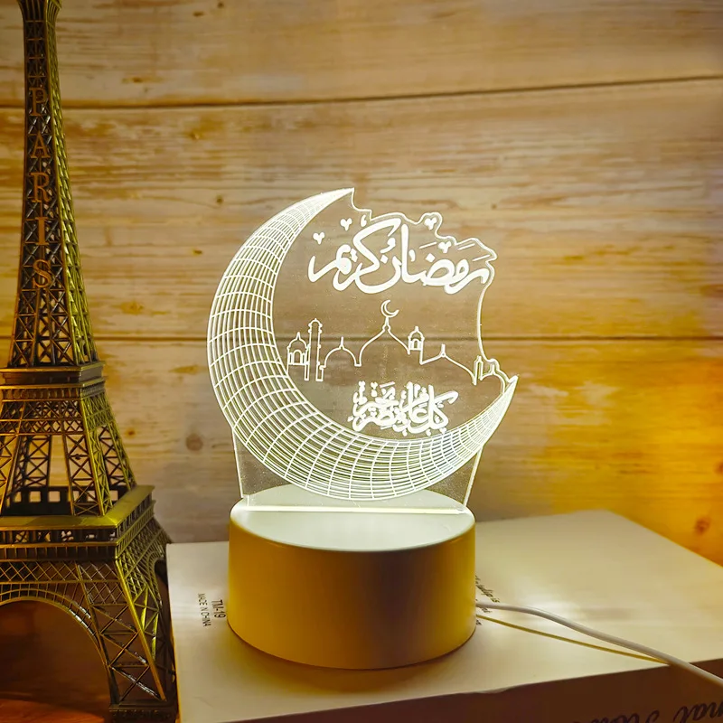 E5 Muslim 3D Led Night Light Festival Eid Mubarak Decorative Lamp Ramadan Ornament Bedroom Decoration USB Power Holiday Lighting