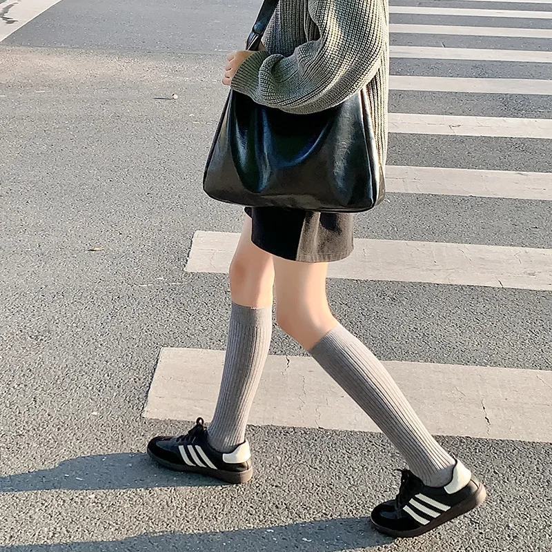 SP&CITY Autumn Winter Solid Color Stripes High Socks College Style Casual Warm Wool Calf Socks JK Academy Female Cashmere Sock