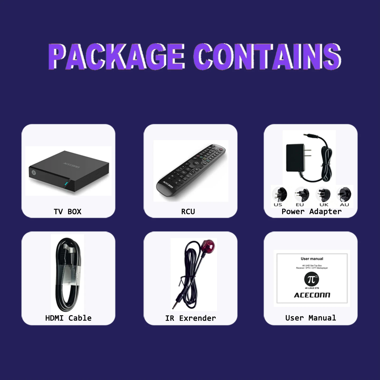 ACECONN Pi2 Linux 4K HD Super box IPTV TV Box - Full Format Decoding & Learning Remote Control STB Player