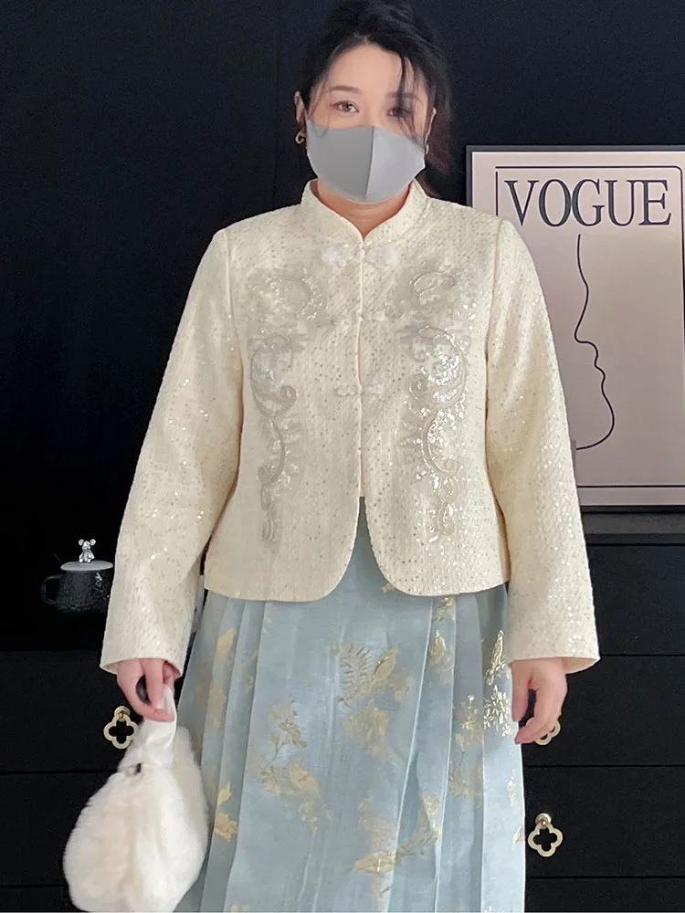 

Новый осенне-зимний комплект: традиционный китайский свободный деловой костюм больших размеров с юбкой миди для полных женщин, модный офисный наряд