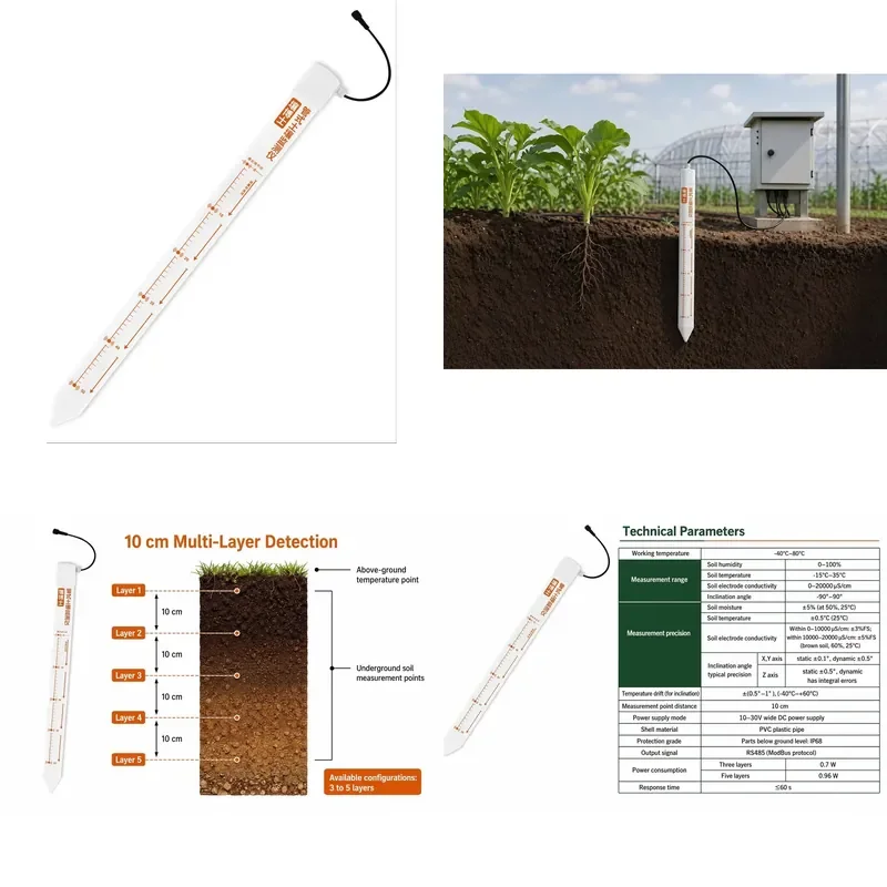 XXT 1GHz High-Freq Tube Soil Moisture W/ Inclinometer Salt-resistant Modbus RS485 Sensor for Precision Agriculture