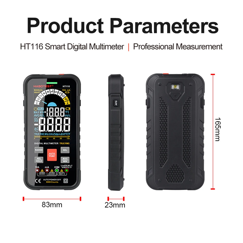 Multimeter Digital HABOTEST HT112 HT116 Multimetro Digital Range 1000V 10A Tester Meter Ohm Hz Capacitance REL True RMS Smart