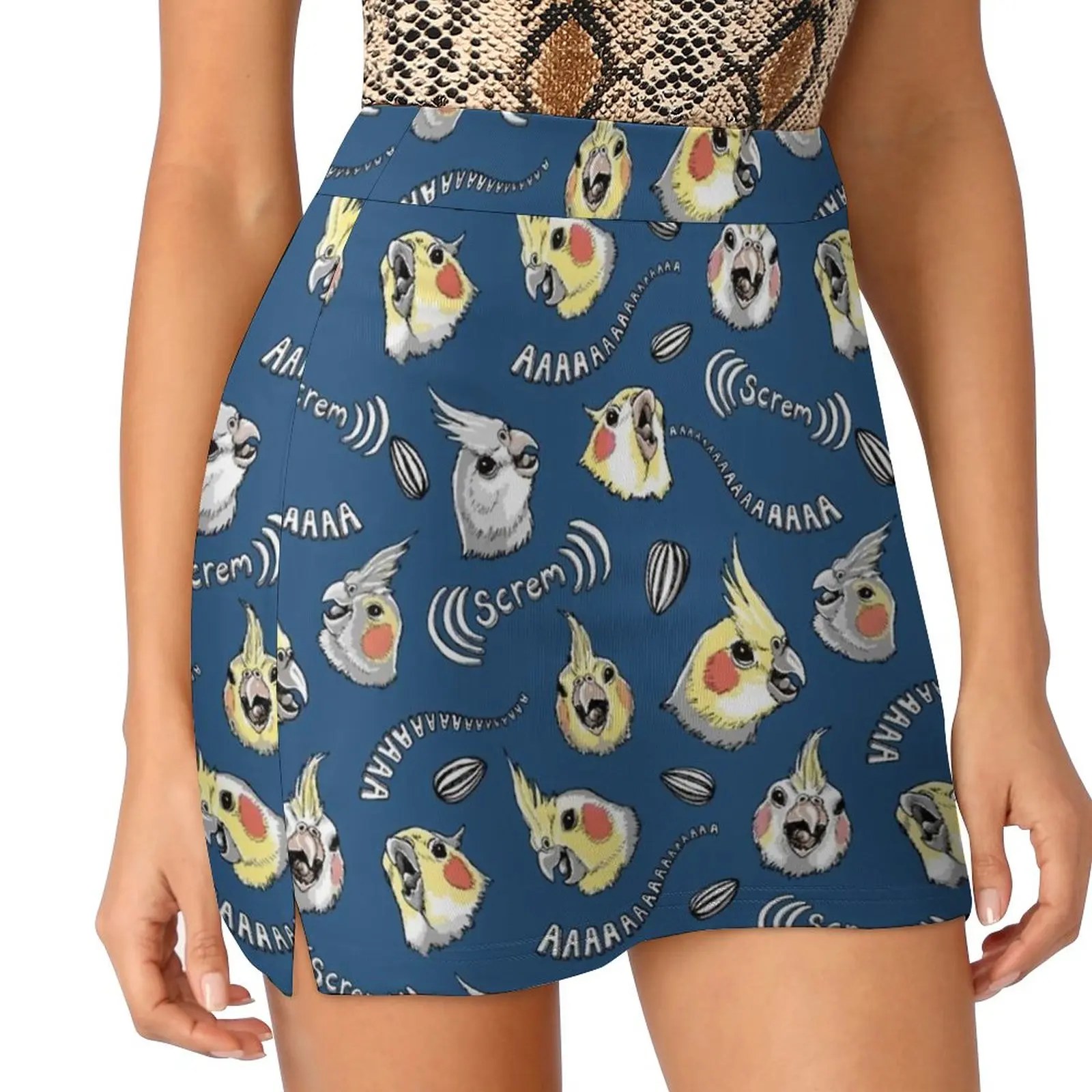 Cockatiel Screm Women's skirt Mini Skirts A Line Skirt With Hide Pocket Cockatiel Cockatiels Birb Birbs Scream Screm Meme Pet