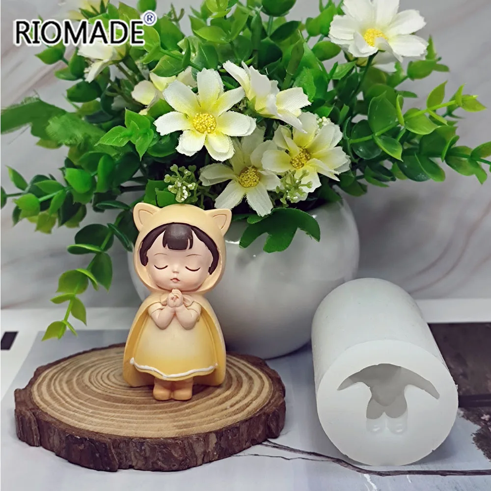 Cat Ear Hat Hands Praying Girl Model Baking Silicone Mold Car Mounted Aromatic Gypsum Ornaments Cute Little Girl Candle Mould