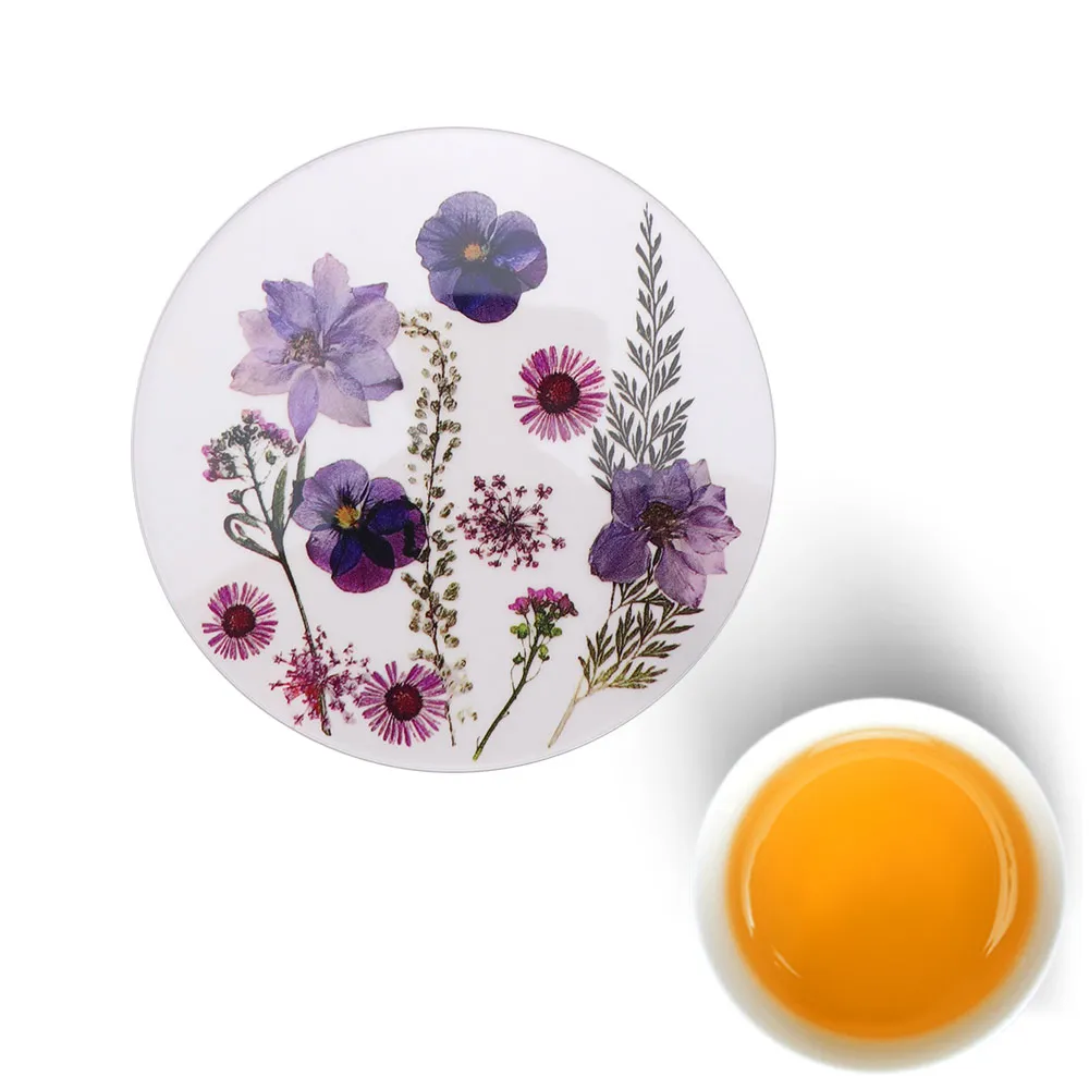 Table Decoration Round Acrylic Coasters Transparent Sweet Floral Print Coasters Colorful Cup Mat Tea Table