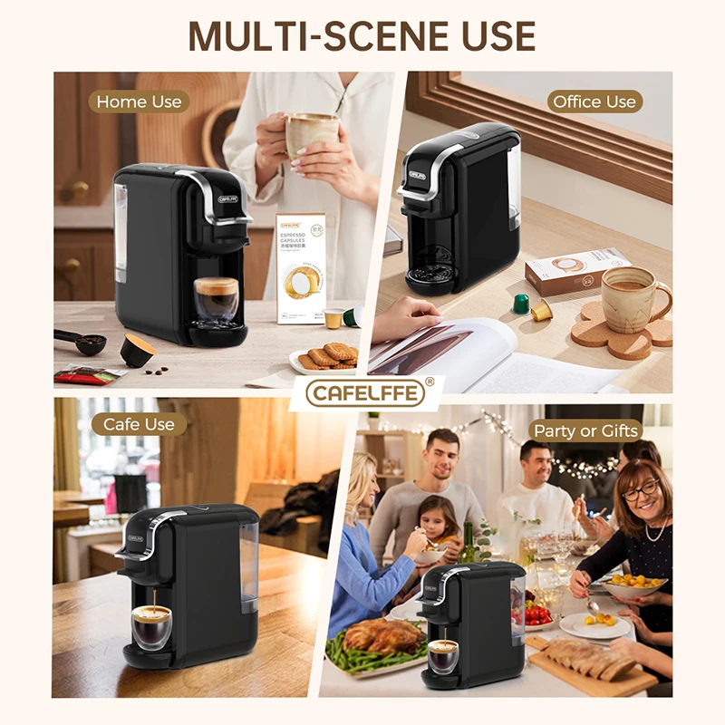 4 in 1 Semi-Automatic Compatible 19Bar Multi-Capsule Grinder Espresso Machine