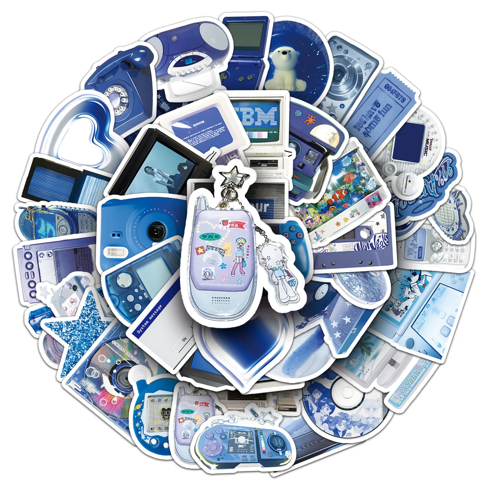 

10/50PCS Y2K Style Stickers Retro Digital Product Graffiti Blue Cartoon DIY Decoration Fridge Laptop Guitar Car Bike Decals Toys