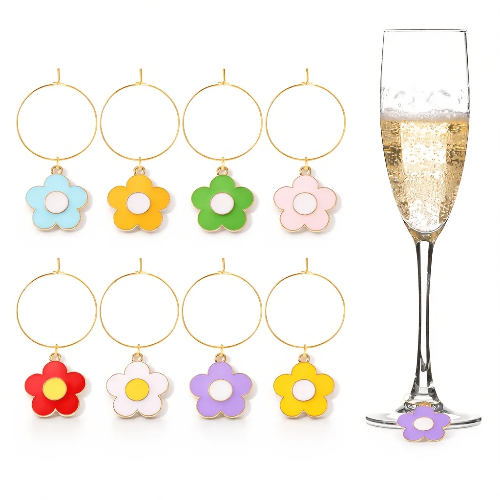 8pcs Summer Theme Wine Glass Charms, Green Goblet Drink Markers Tags Glass Identifiers Wine Accessories for Cocktail