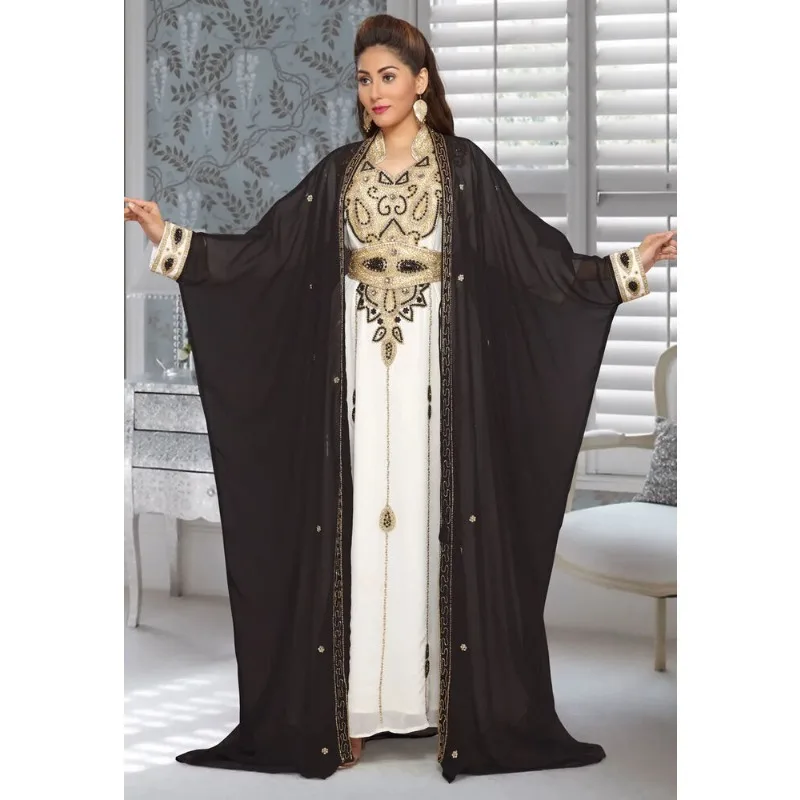 

Black Afreen Dubai Abaya Embroidered Dress Morocco Jalabiya Caftan Farasha Kaftan Fashion Trends