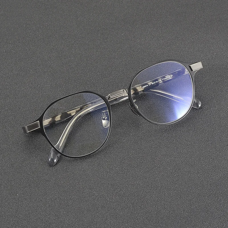 Literary Men and Women Fashion Plain Round Ultra-light Pure Titanium Glasses Frame 190074 Two-color Tortoise Shell Plate