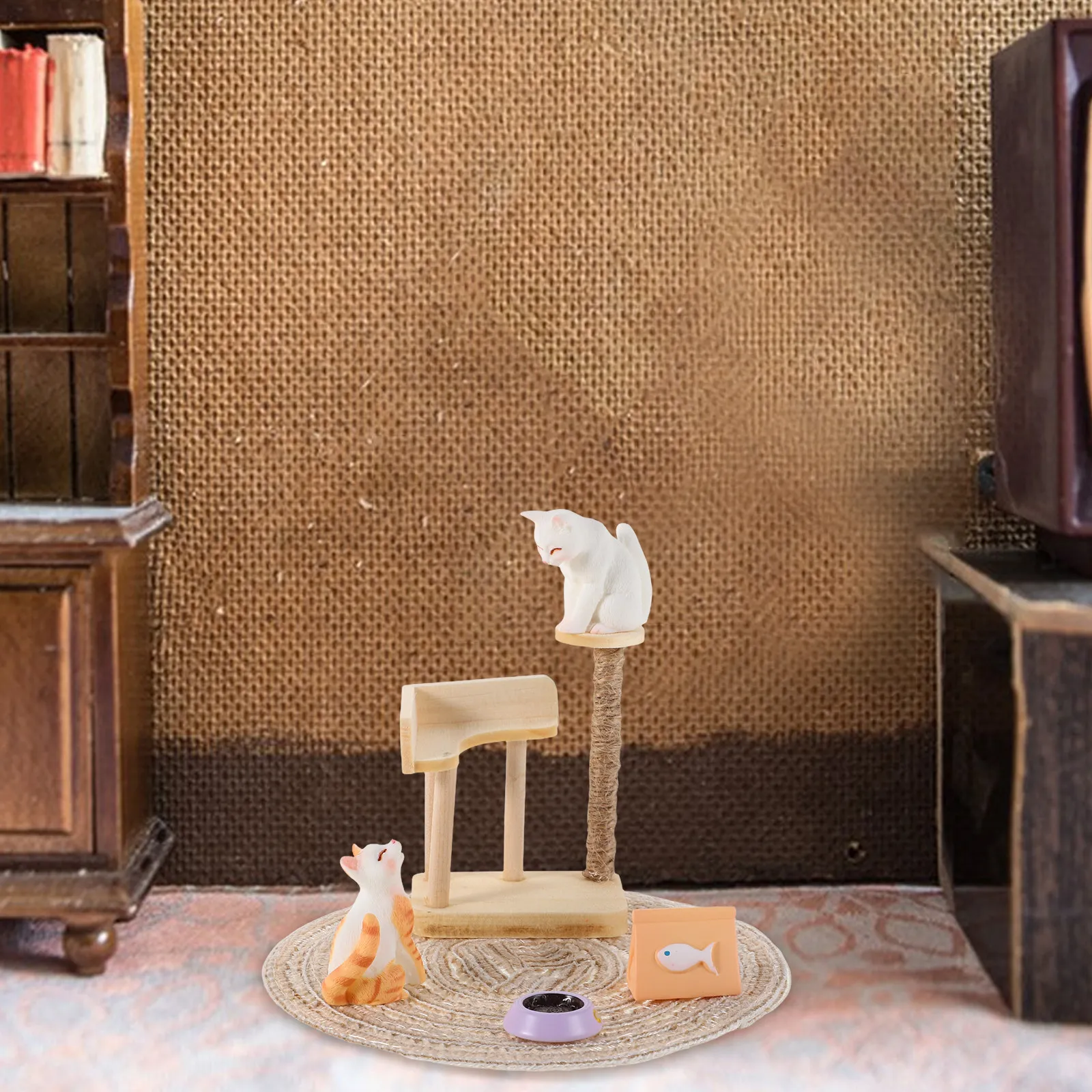 1Set Miniature Cat Climbing Frame Realistic Wooden Cat Tree Tower for Dollhouse Scenery Props Pretend Play Pet Environment