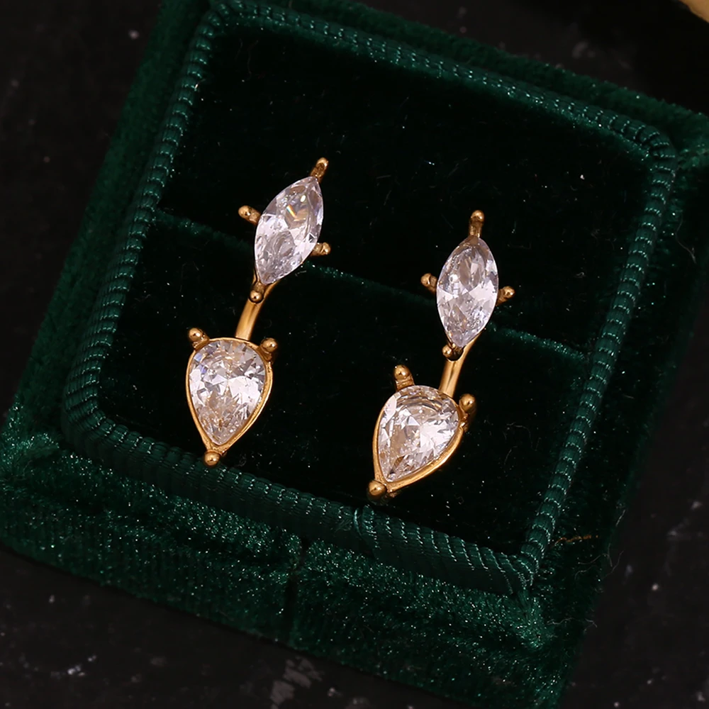 

E.B.belle Water Drop Horse Eye Zircon Earrings in front and back 316L Stainless Steel 18K Gold PlatedWomen's earrings Party Gift
