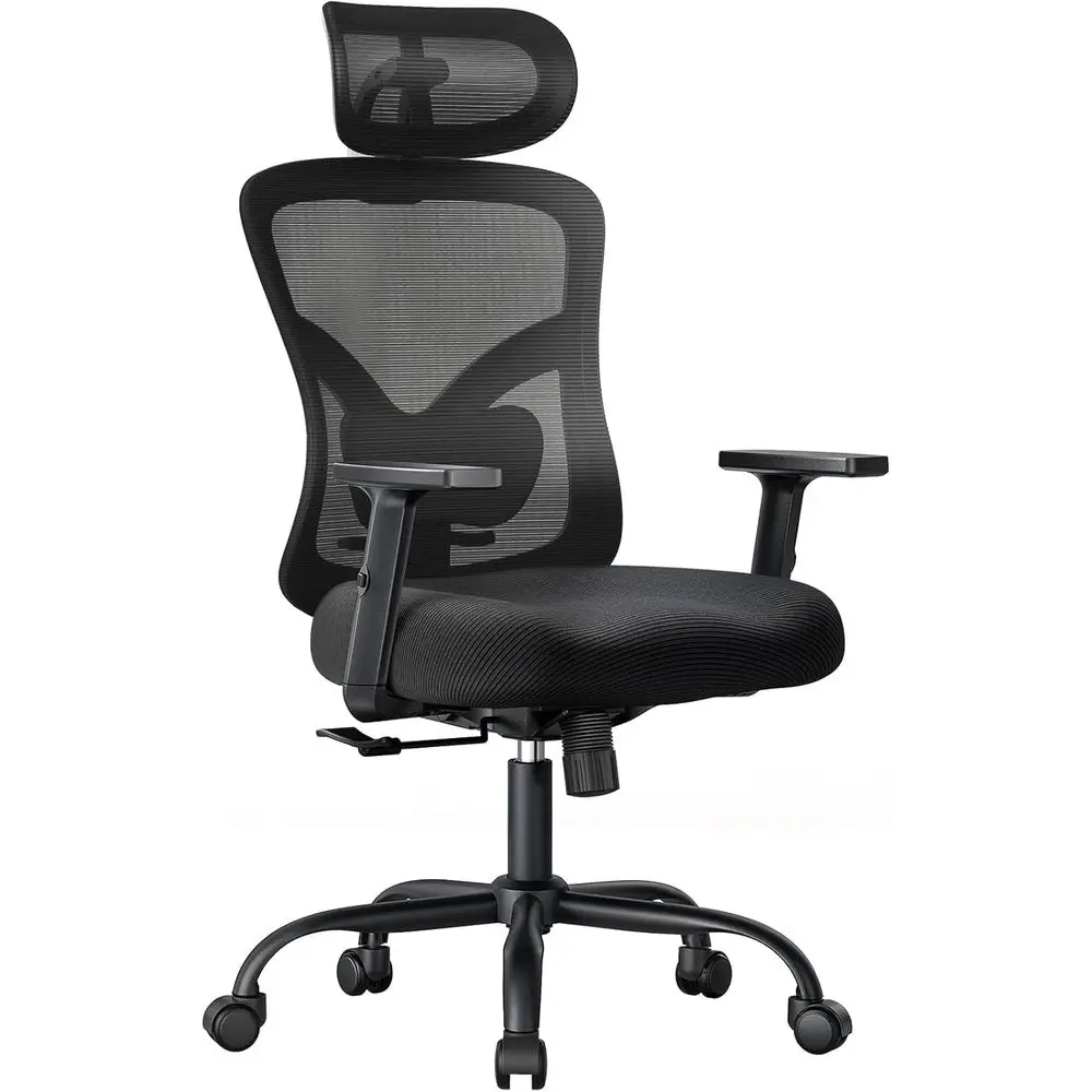Ergonomic Office Chair with Padded Lumbar Support, 2D Armrests, Contoured Seat, 130° Swivel for Gaming or Home Office