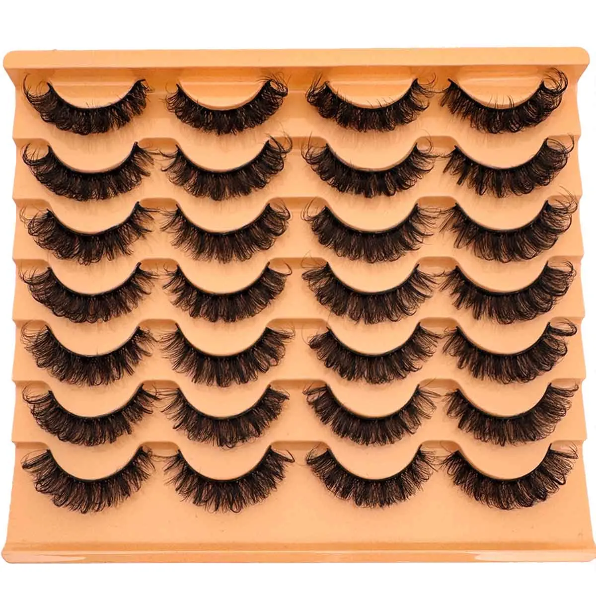 14 pairs of natural fake eyelashes with Russian rolls, DD rolls of cat eye eyelashes, cross shaped and flexible 6D rolls of soft
