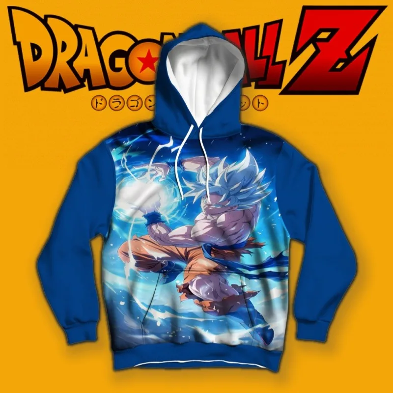 Sudadera con capucha de Dragon Ball Ultra Instinct Goku Kamehameha Estampado Aura dinámica única y diseño de bloques de color azul imprescindible para los fanáticos del anime