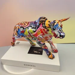 Nordic Bull Statue Resin Wall Street Ox Figurines Animal Home Ornaments Graffiti Bull Sculpture for Interior Home Decor