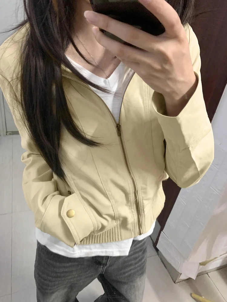 เสื้อแจ็คเก็ตสไตล์เรโทรอเมริกันสำหรับผู้หญิง รุ่นบาง เหมาะสำหรับฤดูใบไม้ร่วง ฤดูหนาว ฤดูใบไม้ผลิ ต้นฤดูหนาว ไซส์เล็ก แฟชั่นเสื้อคลุมสำหรับผู้หญิง