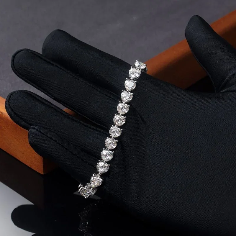 Heart Shape Moissanite Tennis Bracelets with Certificates 925 Sterling Silver Sparkling Diamond Bangle Fine Jewelry for Women