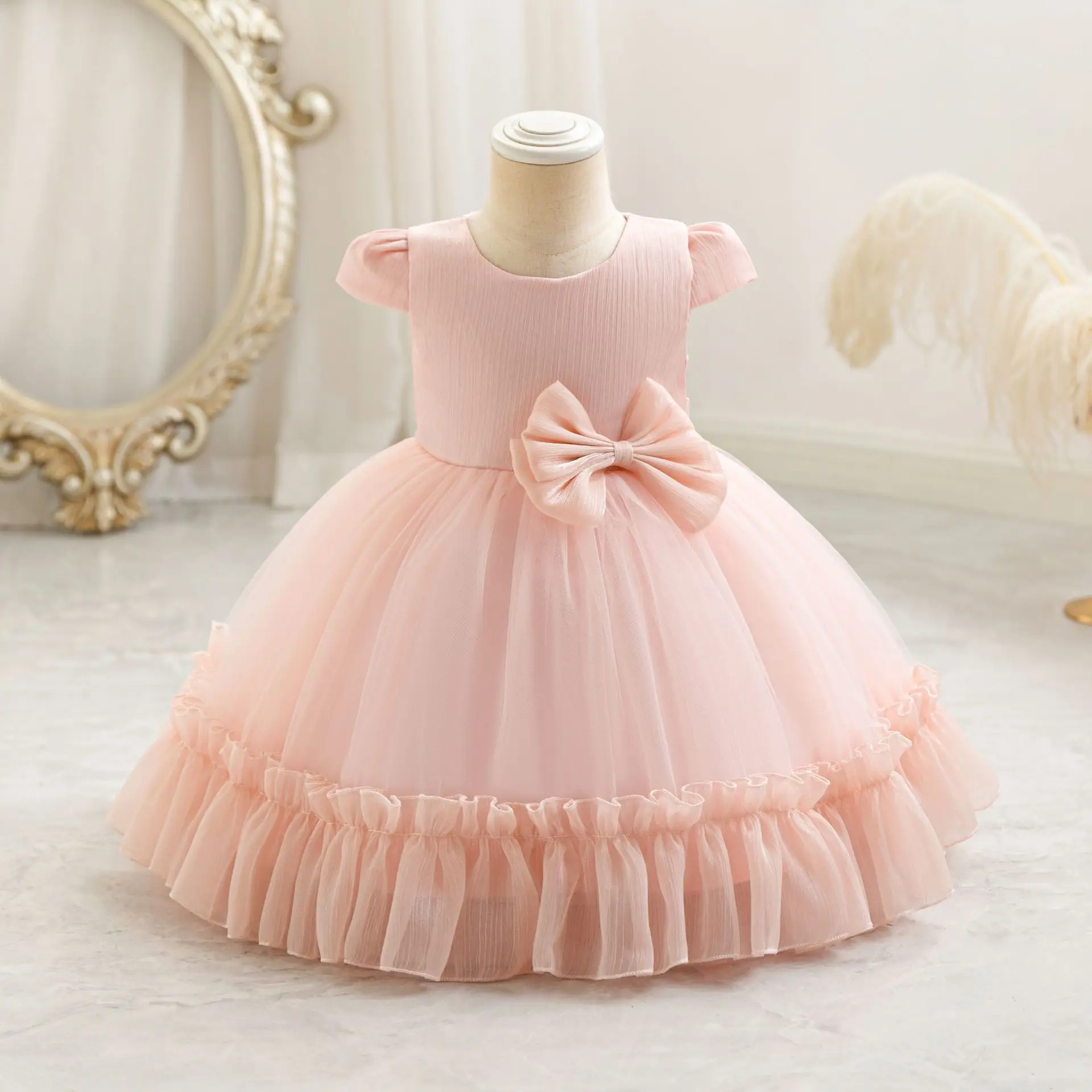 HETISO Baby Girls Tulle Princess Dresses Pink Lace Wedding Birthday Little Girl Kid's Clothes New Year Gown for Toddler