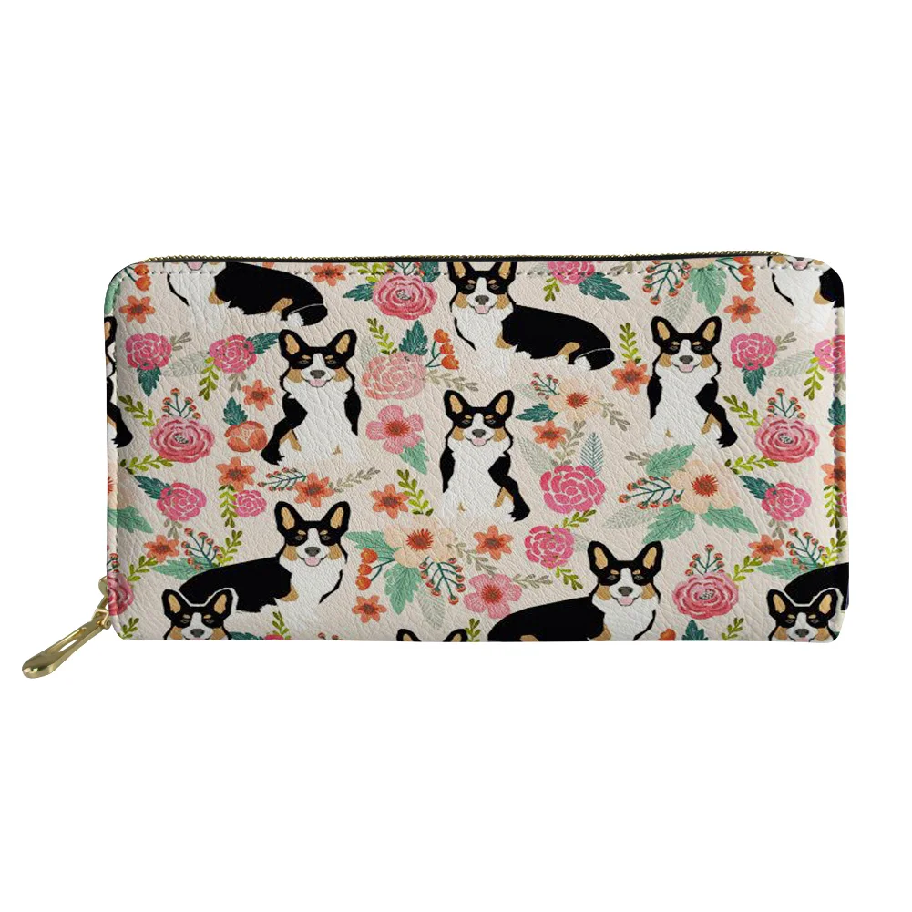 

Female Purse Corgi Dog Floral Print Women Long Clutch Wallet Large Capacity Holder Wallets Leather Lady Coin Purses Phone Card