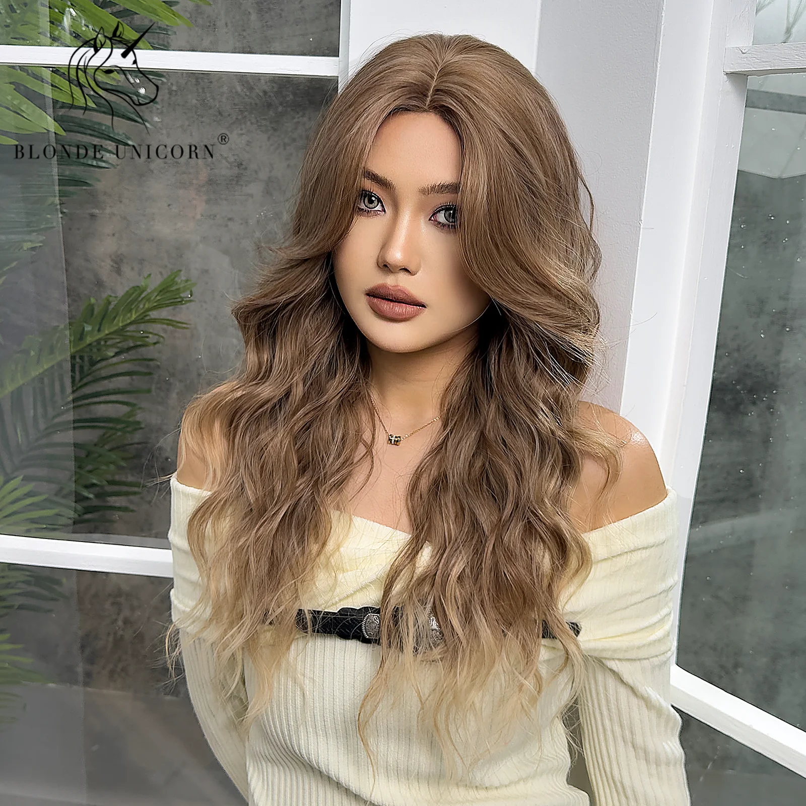 Blonde Unicorn Ombre Gloden Synthetic Wig Long Wavy Wigs Large scalp Daily Cosplay Party Use Heat Resistant Fiber for Women Hair