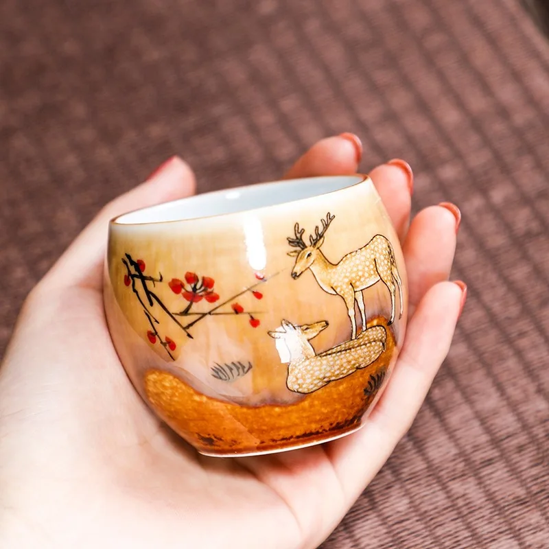 Hand-painted Ceramic Tea Cup, Personal Antique Kiln-turned-owner Single Cup, Home Built Kung Fu Tea Set, Teacup Celadon Gift Cup