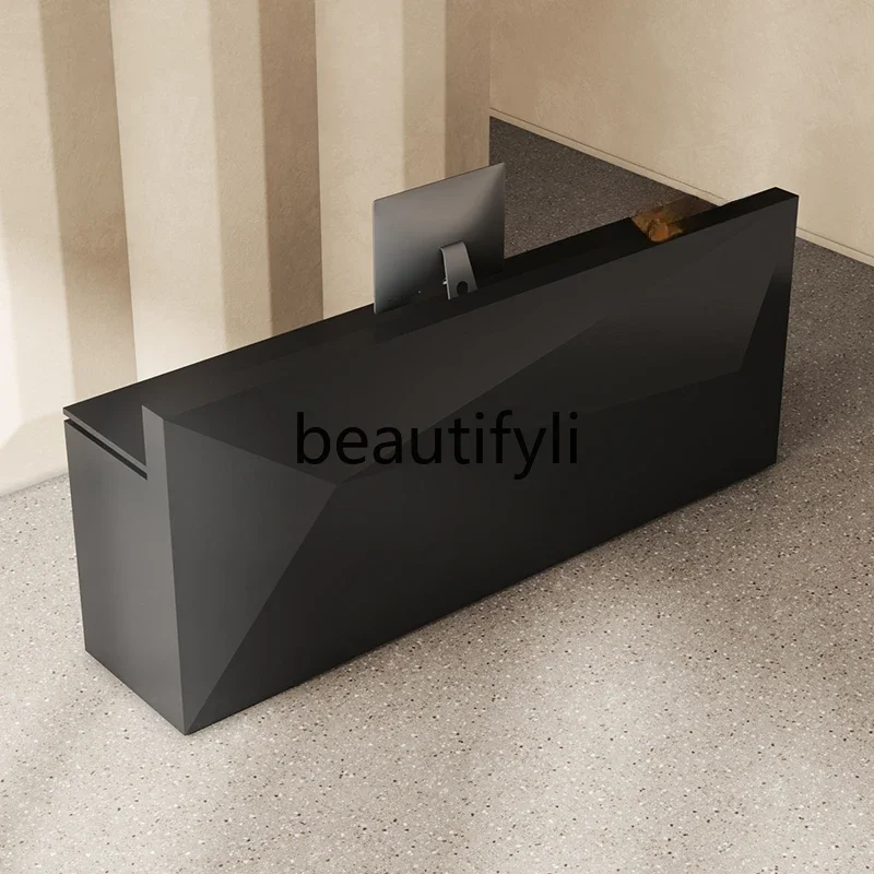 Company front desk reception desk clothing store black checkout page counter simple beauty salon collection bar