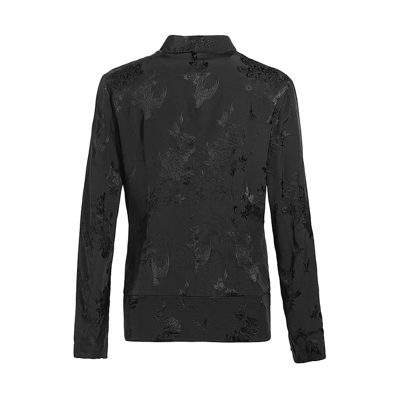 Ein Leben auf der linken Seite Frauen Blazer lange Ärmel V-Ausschnitt Slim Fit Mantel Phoenix Pfingstrose Malerei Vintage vielseitige schwarze Jacke Outwear