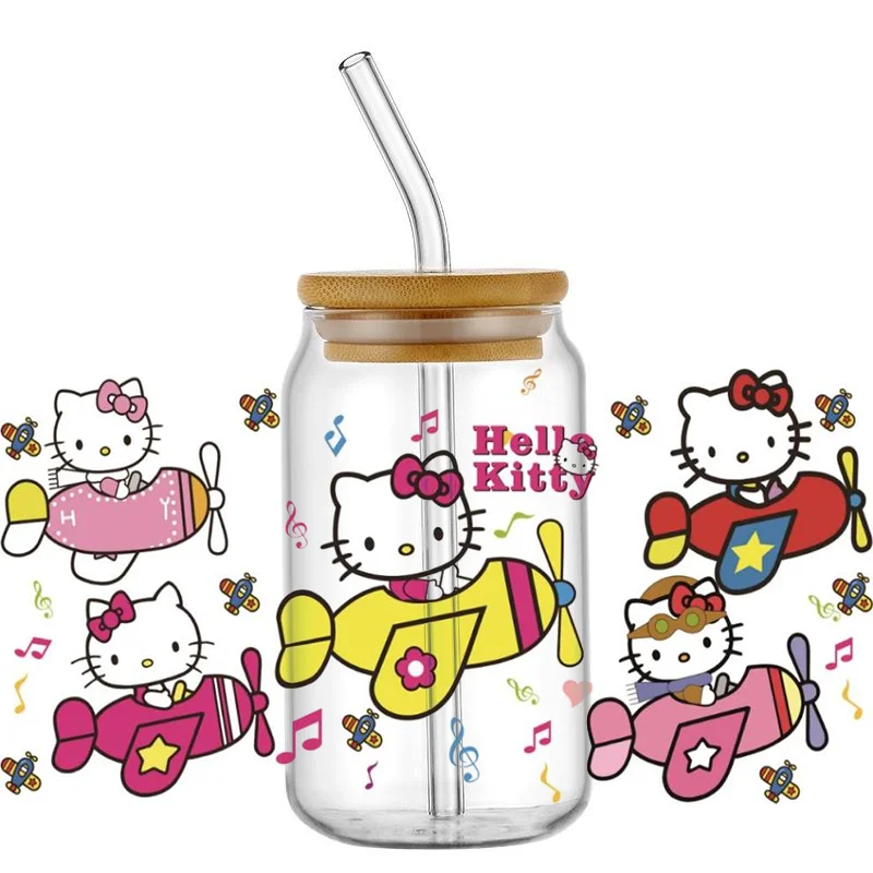 Wholesale price Cartoon Print UV DTF Cup Hello Custom Kitty 16OZ Transfer Waterproof Stickers for Libbey Glass Cups